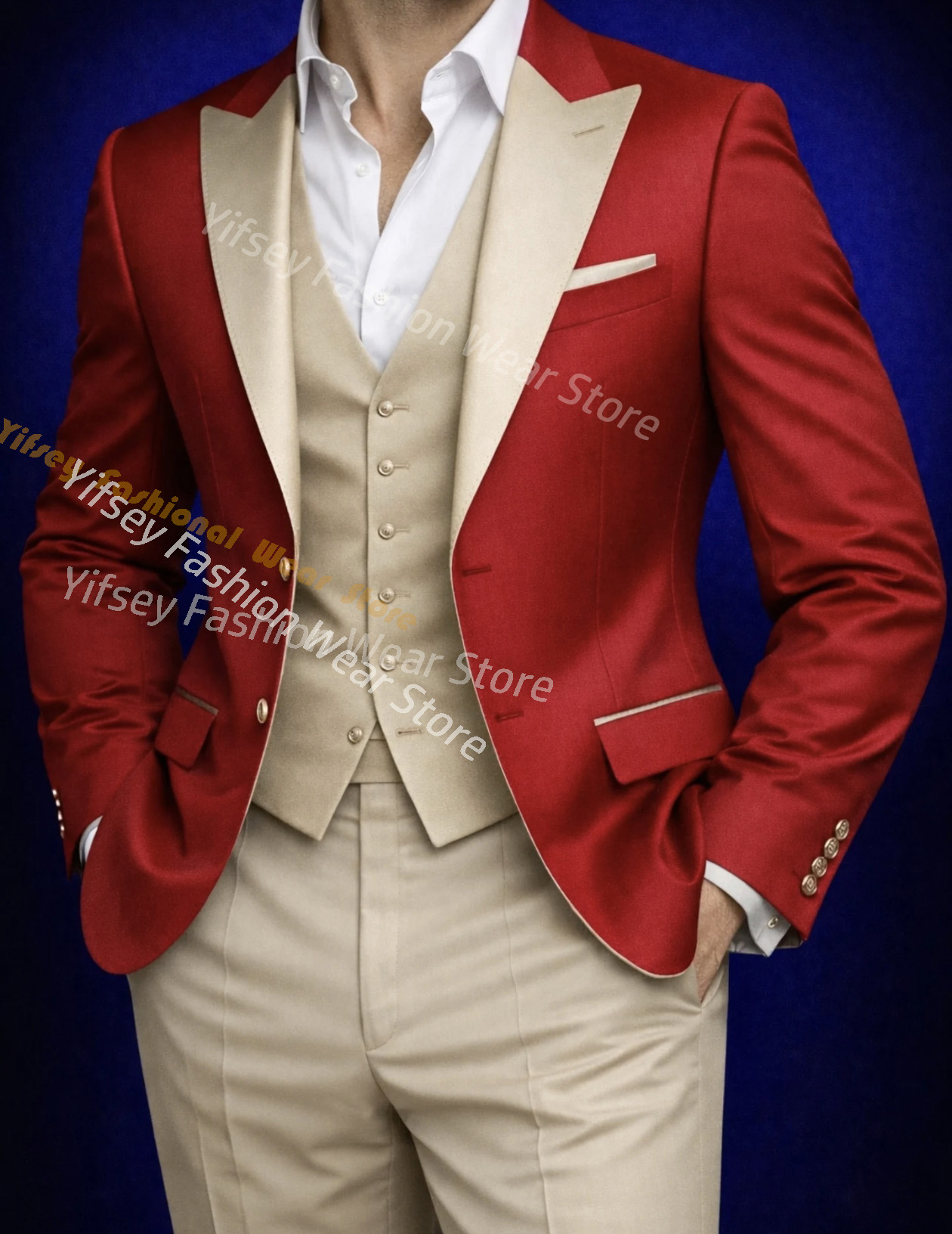 Men'S Grooming Brands - Conjunto Completo de Terno Vermelho para